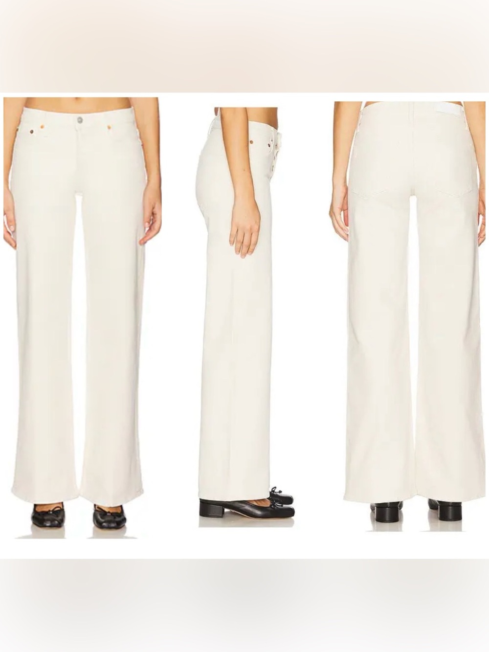 Redone Mid Rise Wide-Leg Cotton Jeans in Off-White